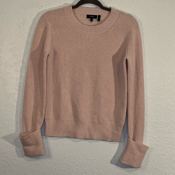 Theory ballet pink cuffed sleeve ribbed crewneck wool blend sweater Office Casua - Picture 1 of 6